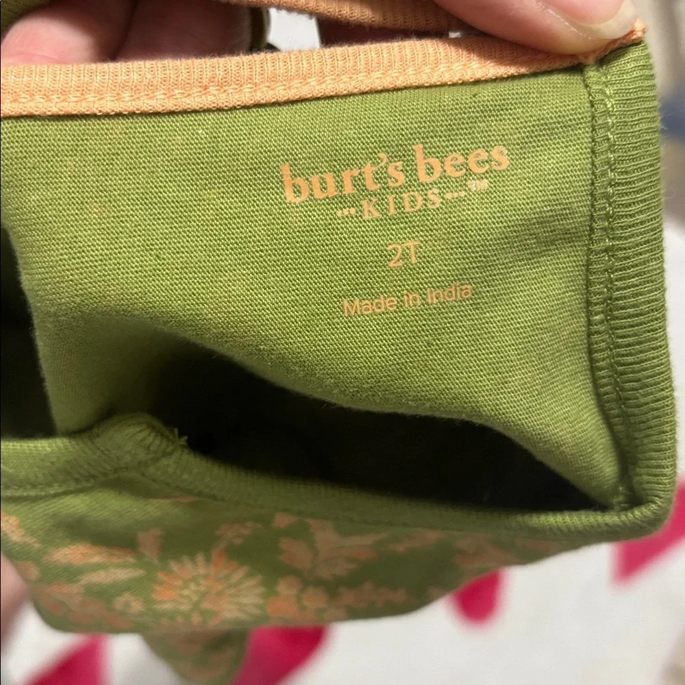 Burt's Bees Girl’s Floral Romper, green, peach, cotton, 2T
